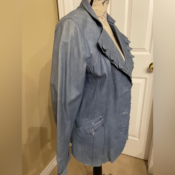 Danier soft leather jacket with buttons  blue - Picture 2 of 5